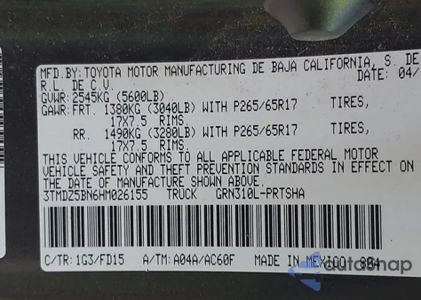 2017 Toyota Tacoma Trd Sport from USA, damaged, VIN 3TMDZ5BN6HM026155